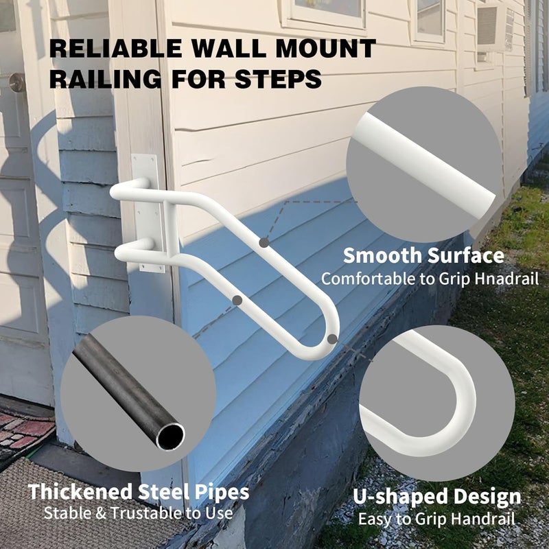 yeezo Left Side Wall Mounted handrail, Garge Door Stair Railing for 1-3 Steps(Polished White, Left Side, 230LBs Loading) - Image 4